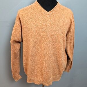 Vintage Northern Isles cotton v-neck pull on sweater. Orange and white. XL.